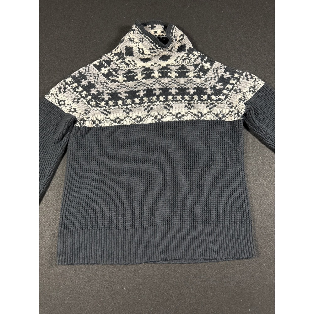 Columbia Womens Fair Isle Waffle Knit Turtleneck Sweater Black Grey Medium